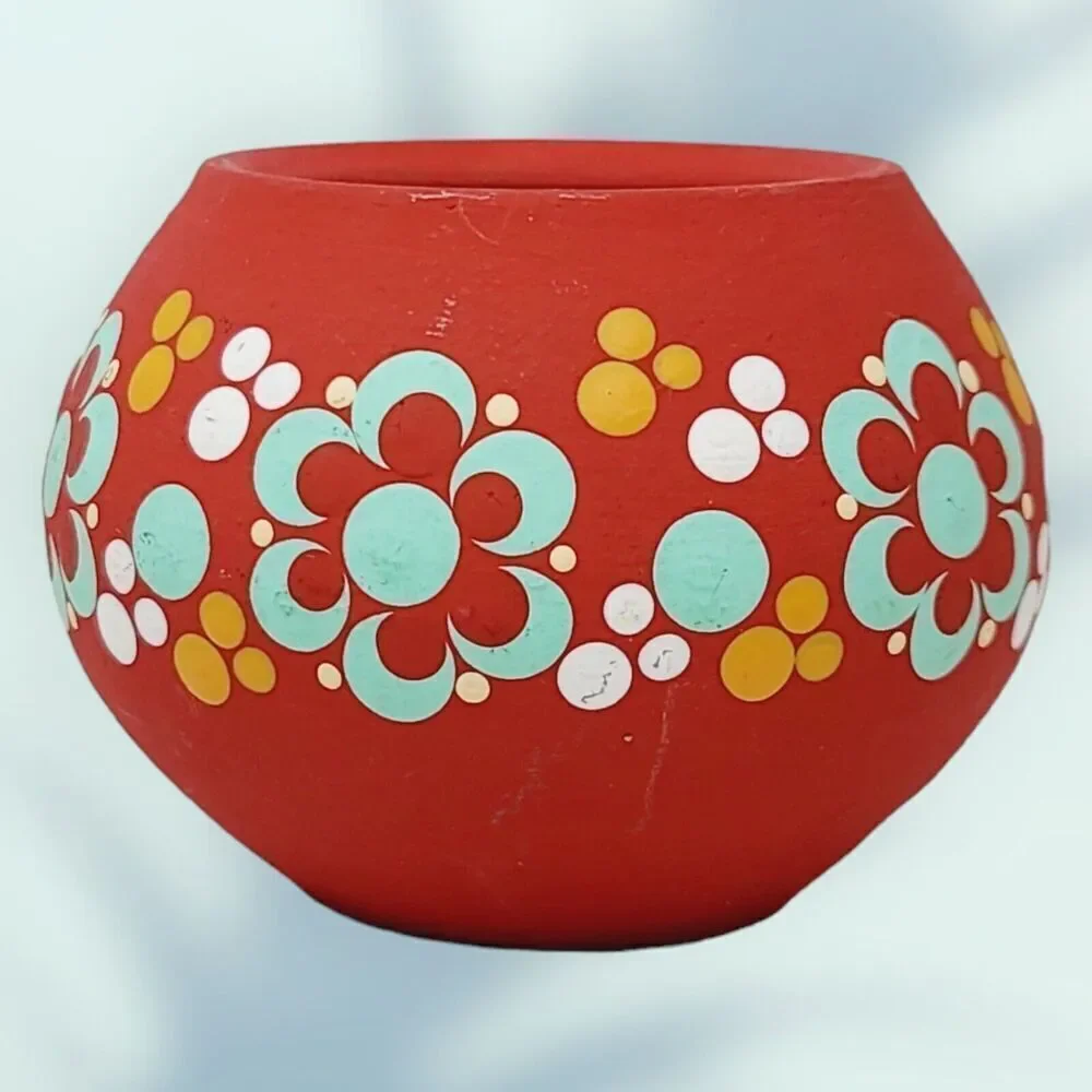 Small Vintage Ceramic Candle‎ Holder Hand Painted Flowers